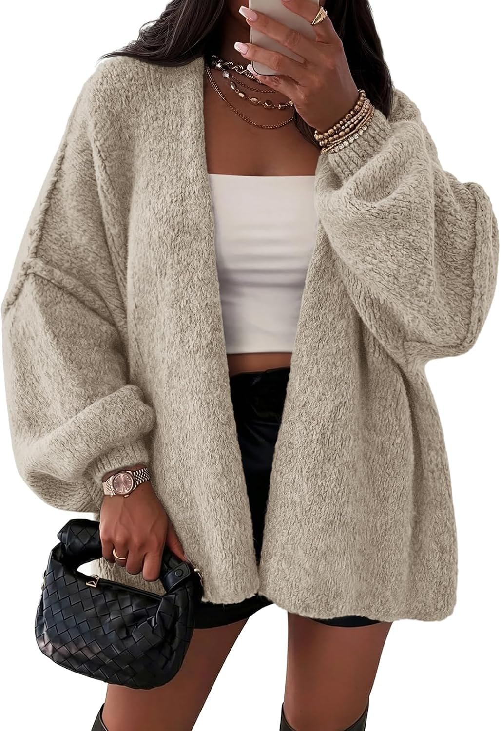 ATHMILE Womens Oversized Cardigan Sweaters Fall Fashion Clothes | Long Lantern Sleeve Trendy,Chunky Knit Open Front,Cozy Thick Winter Outfits