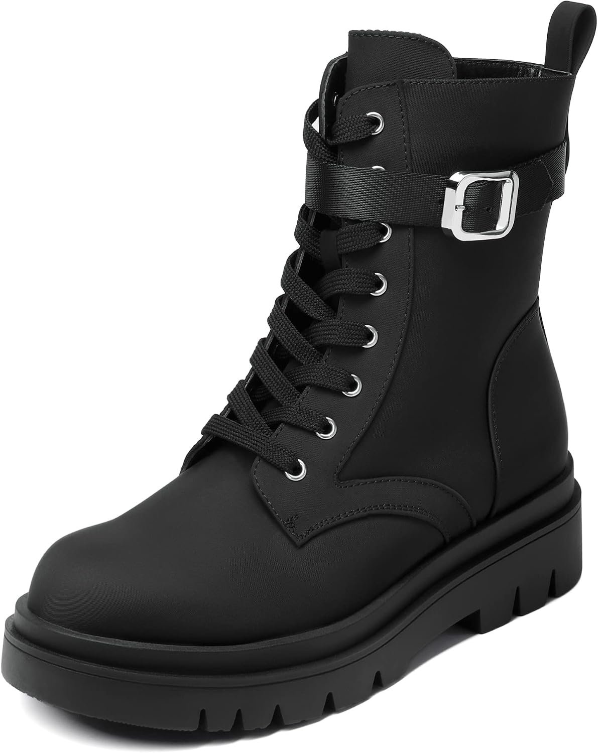 DREAM PAIRS Women’s Combat Platform Boots | Lace Up Lug Sole Buckle Ankle Booties Shoes