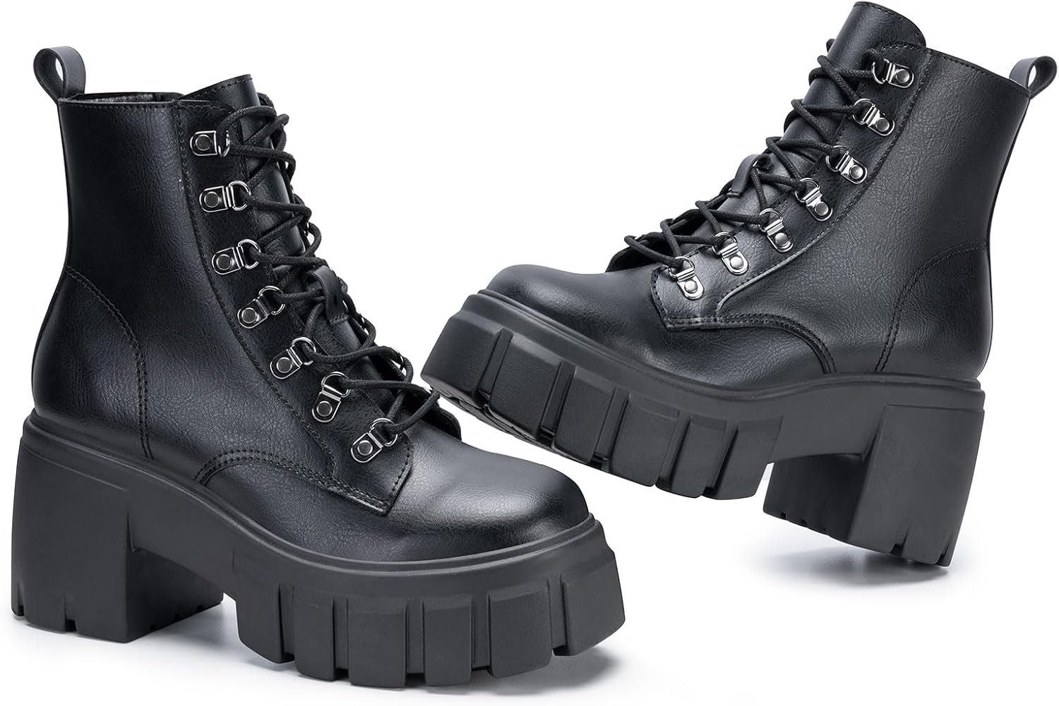 FITORY Womens Combat Boots Ankle Booties Lace up High Heel Chunky Platform | Side Zipper, Goth, Lightweight, Suede, Leather, Ladies, Work, Comfortable, Casual, Fashion, Comfy, Lug Sole