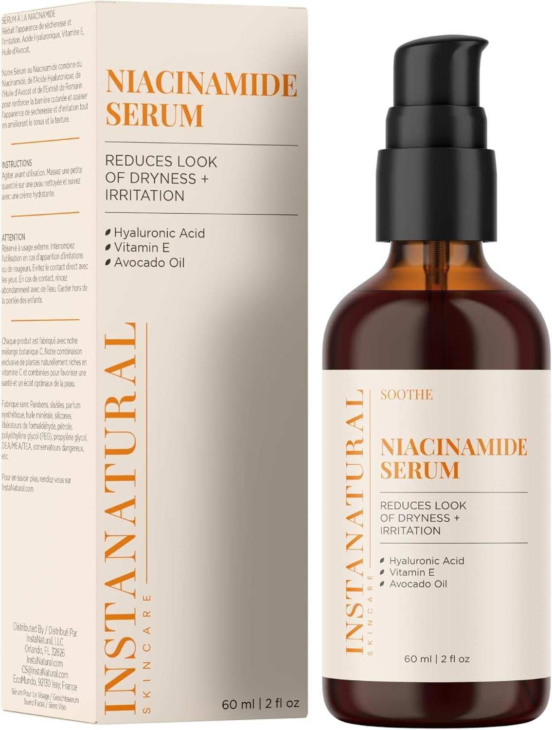 InstaNatural Niacinamide Face Serum, Hydrates, Soothes, Reduces Irritation, Redness, Lines, Wrinkles, and Other Signs of Aging, with Hyaluronic Acid and Vitamin E, 2 Fl Oz | Protects Skin Barrier, Reduces Irritation, Redness, Wrinkles, and Discoloration, with Hyaluronic Acid and Vitamin E, 2 Fl Oz