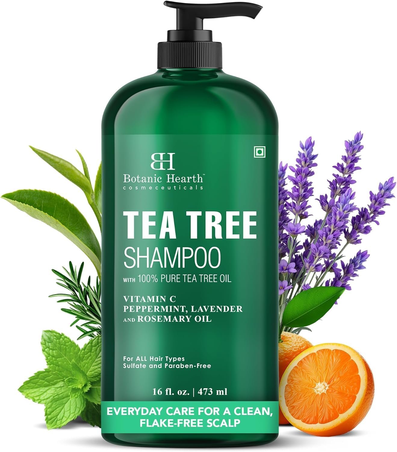 Botanic Hearth Tea Tree Shampoo – 16 fl oz | Vitamin C, Peppermint, Lavender and Rosemary Oil, Fights Dandruff and Dry Scalp For all Hair Types