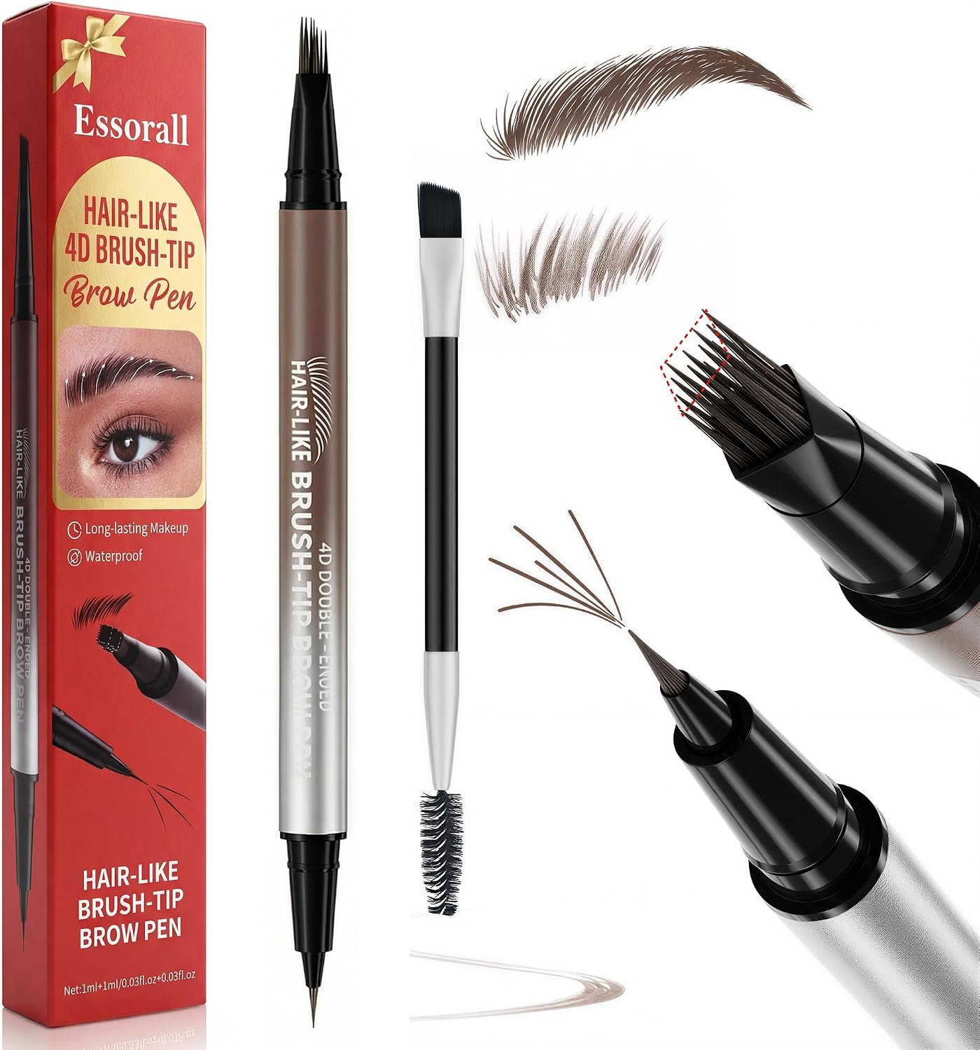 Eyebrow Pencil for Women, 2-in-1 Microblading Eyebrow Pen with 4D Square & Ultra-Fine Tips, Waterproof Long-Lasting Brow Pencil, Hair-Like Strokes for Natural Fuller Brows with Brow Brush, Brown