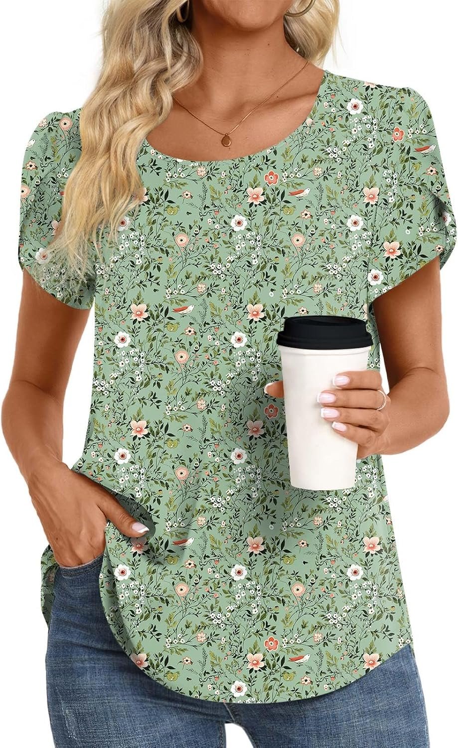 HOTGIFT Women Tops Short Sleeve Chiffon T Shirts Summer Blouse M-3XL
