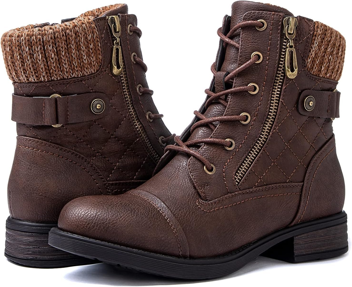 GLOBALWIN Women’s Ankle Booties Fashion Combat Boots Fall Boots For Women Comfortable Low Heel