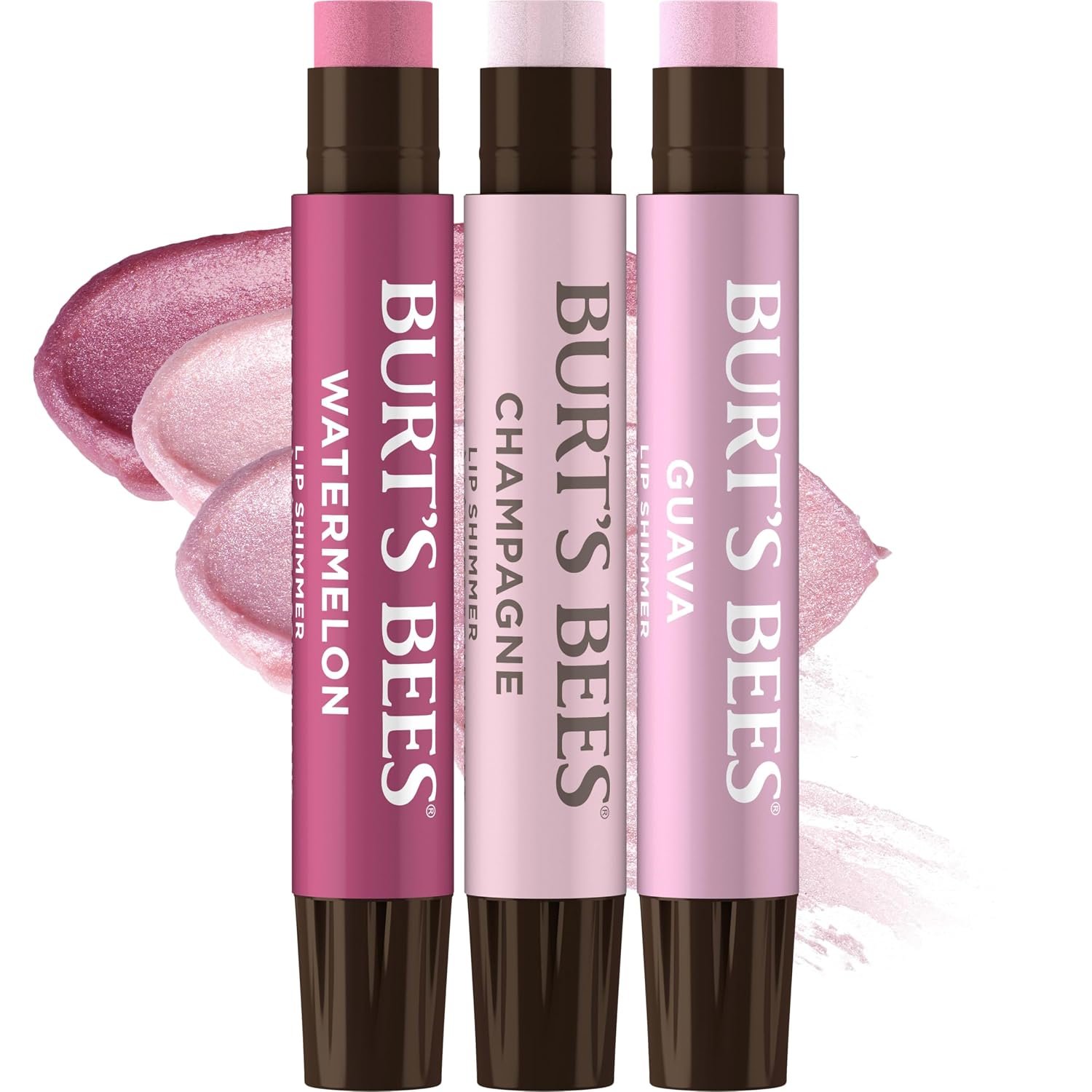 Burt’s Bees Lip Shimmer Pink Collection, Tinted Lip Balm, 0.09 oz., 3 Tubes | Moisturizing for All Day Hydration, Natural Glowy Pigmented Finish, Buildable Color, 3 Warm Shades