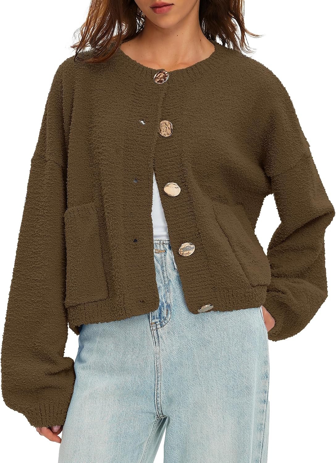 Beaully Women’s Oversized Cardigan Sweaters | Oversized style, Chunky knit, Fuzzy knit, Open front, Button down, Soft material, Crewneck, fall outfits